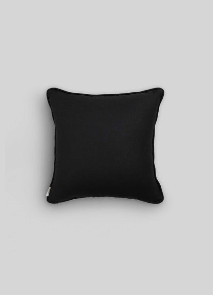 Dreamscape Blackbuck Black & Gold Embroidered Linen Cushion Cover 16"x16"