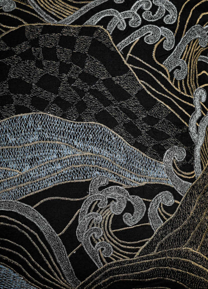 Dreamscape Black & Gold Embroidered Linen Cushion Cover 18"x18"