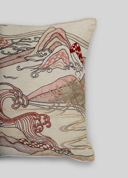 Dreamscape Red Embroidered Cushion Cover A 24"x24"