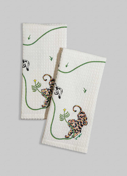 Lounging Tiger Hand Towels - Set of 2