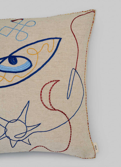Viya Evil Eye Embroidered Cushion Cover Ecru