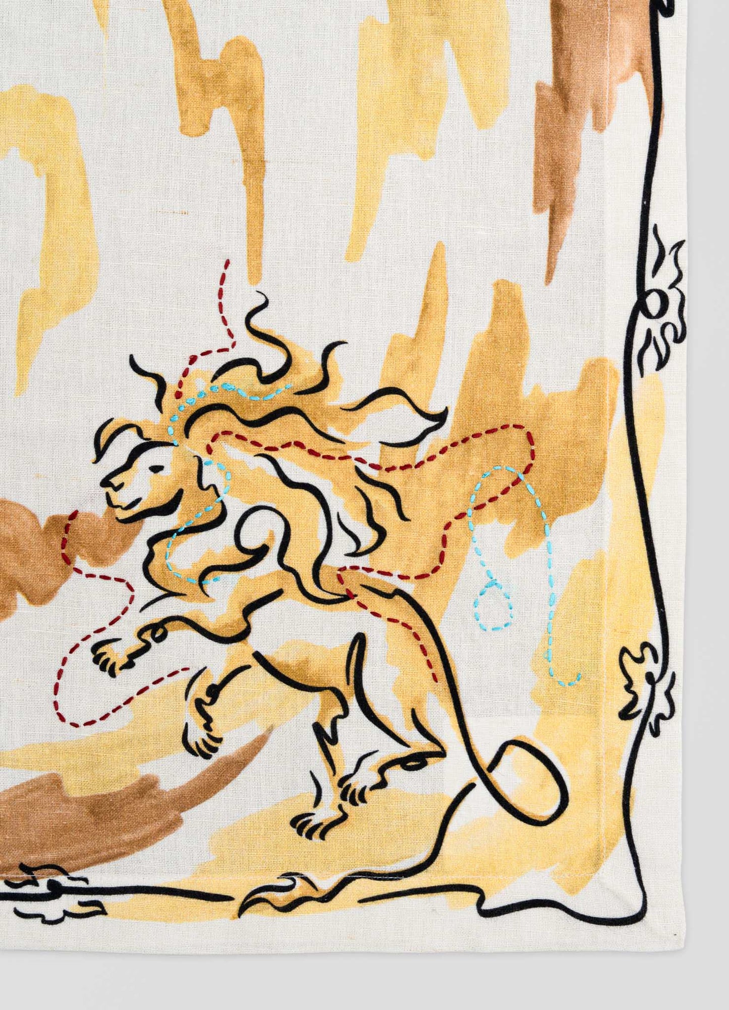Leo Printed & Hand Embroidered Yellow Napkin