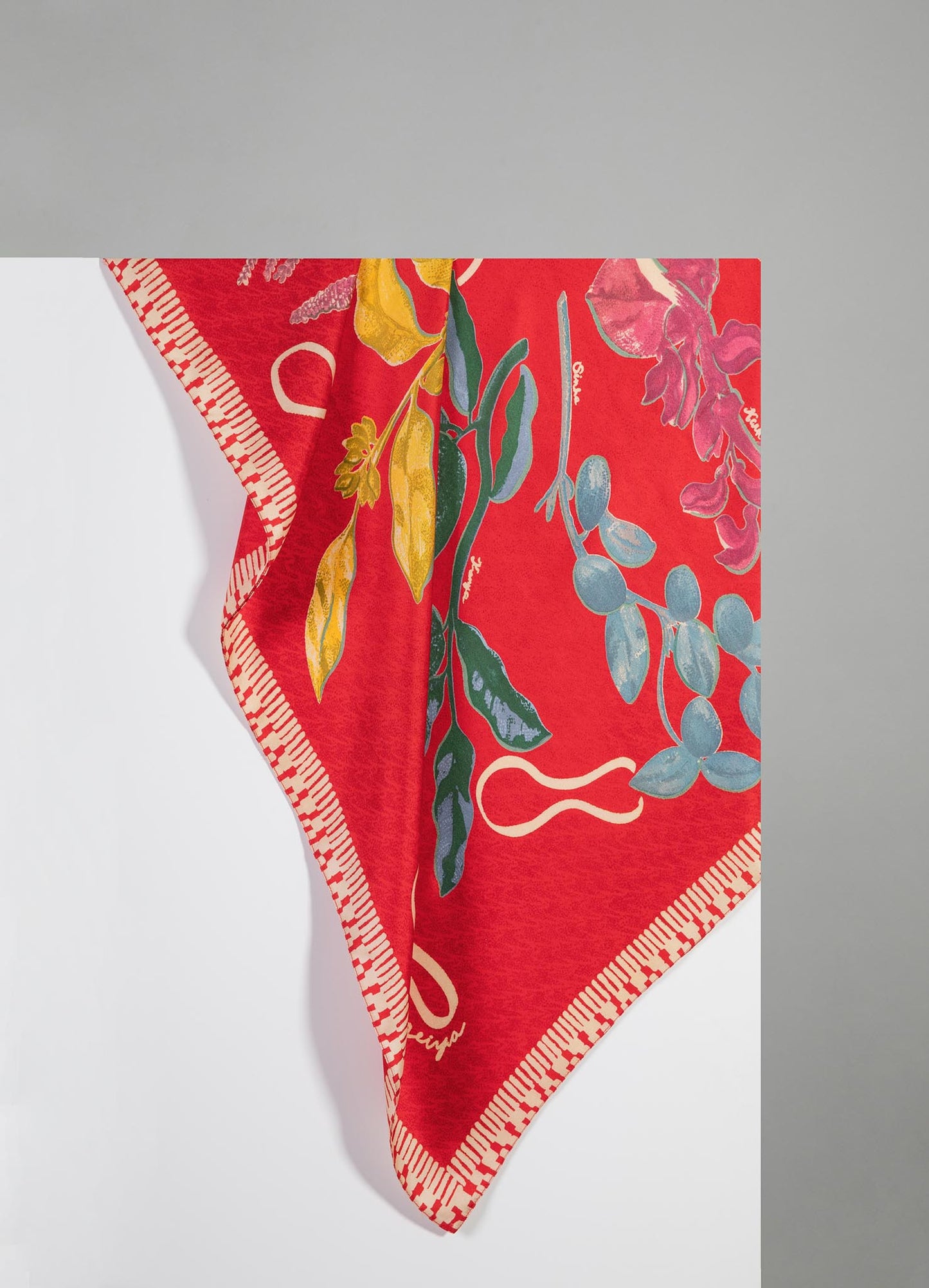 Floral Astra Red Silk Scarf