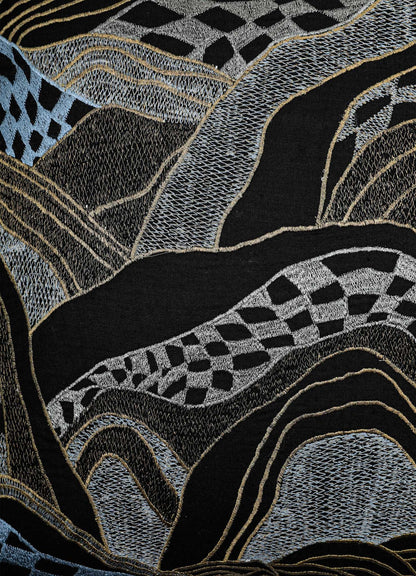 Dreamscape Black Embroidered Linen Cushion Cover 18"x18"