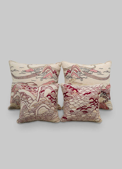 Dreamscape Red Embroidered Cushion Cover A 18"x18"