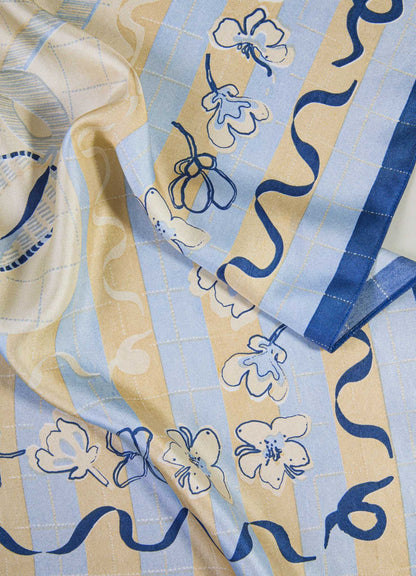 Flowers And Objects Blue Silk Scarf