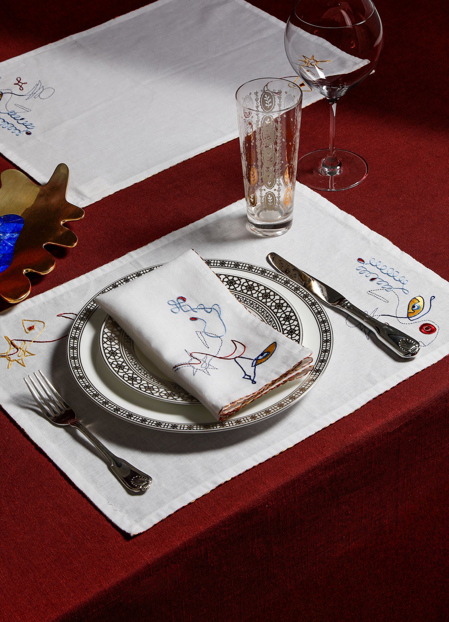 luxury white dinner table placemats evil eye