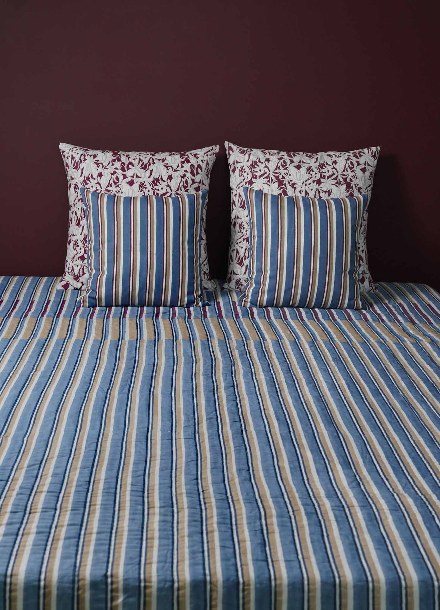 Spring Bouquet Blue & Maroon King Size Quilt
