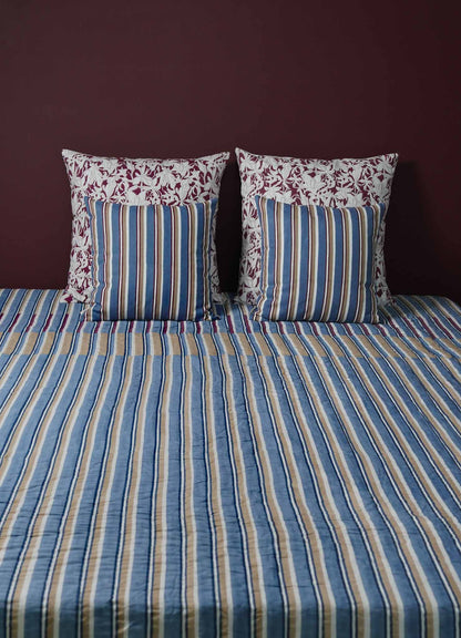 Spring Bouquet Blue & Maroon King Size Quilt