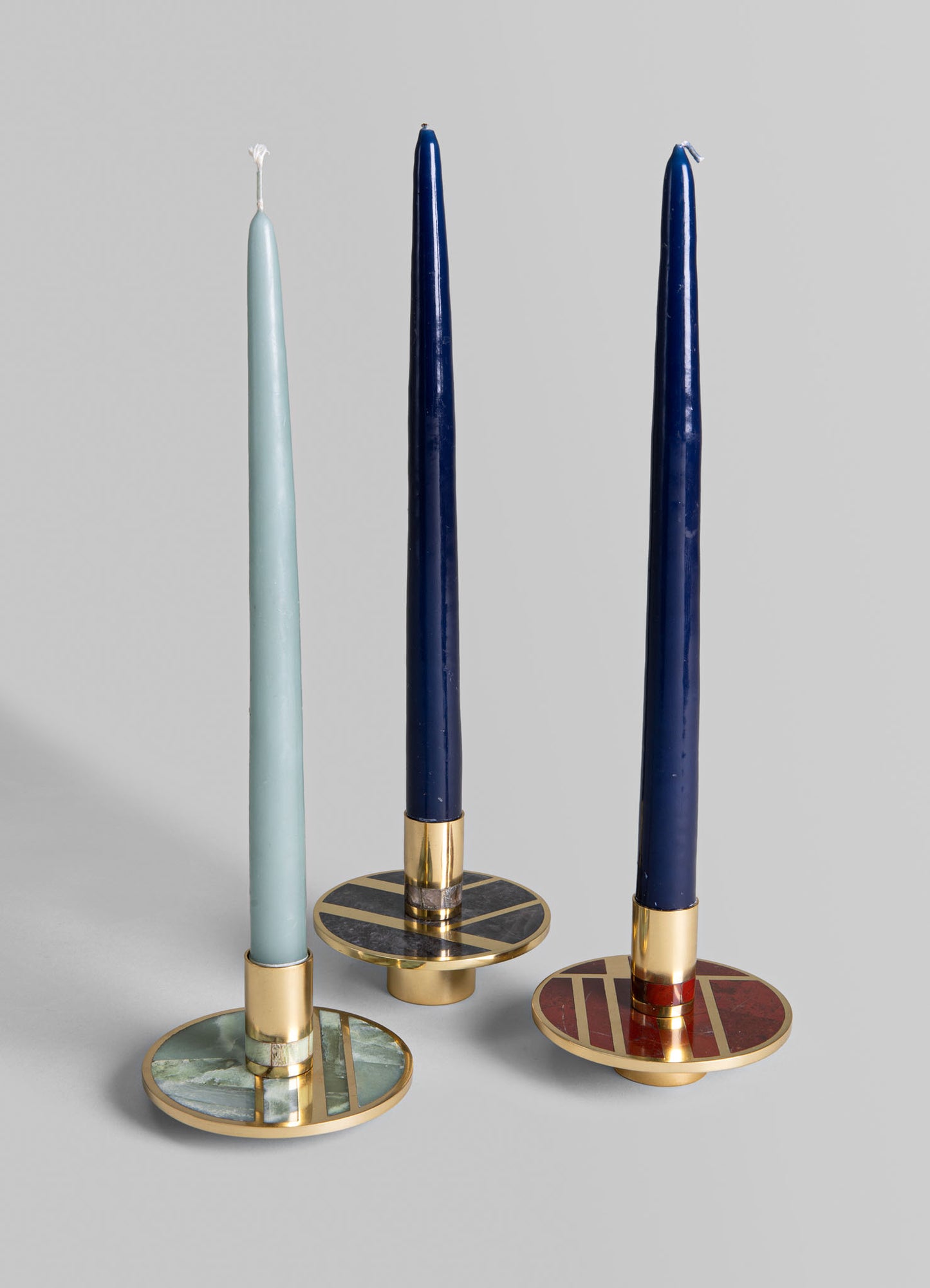 Marble Candle Stand with Brass Inlay