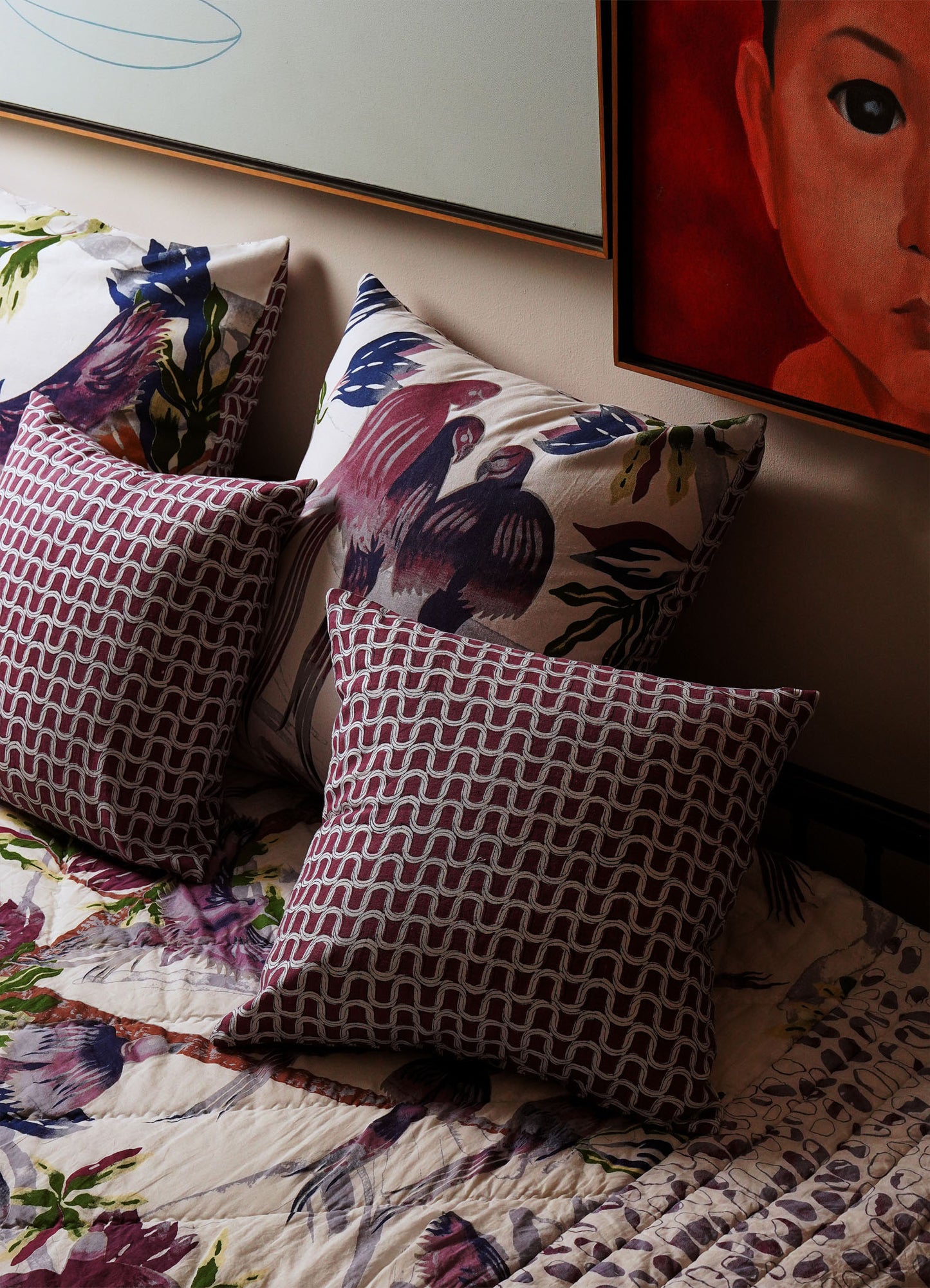 Tree Full Of Parrots Plum Cushion Cover 18"x18"