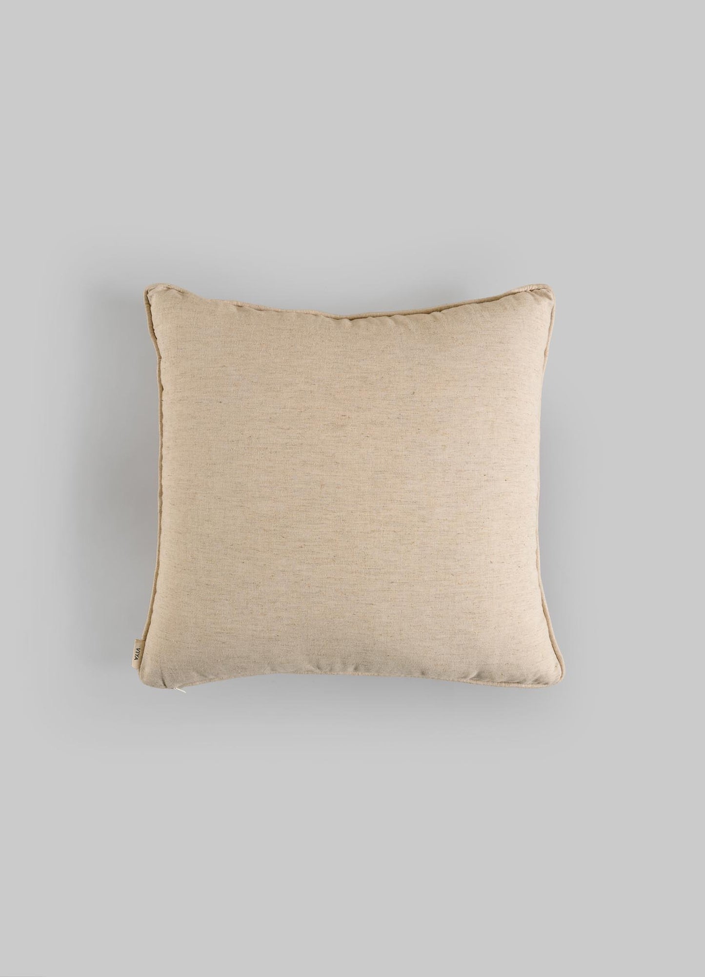 The Viya Dreamscape Orange Embroidered Checks Cushion Cover 18"x18" features a soft, minimalist design with embroidered check details, shown against a plain light gray background.