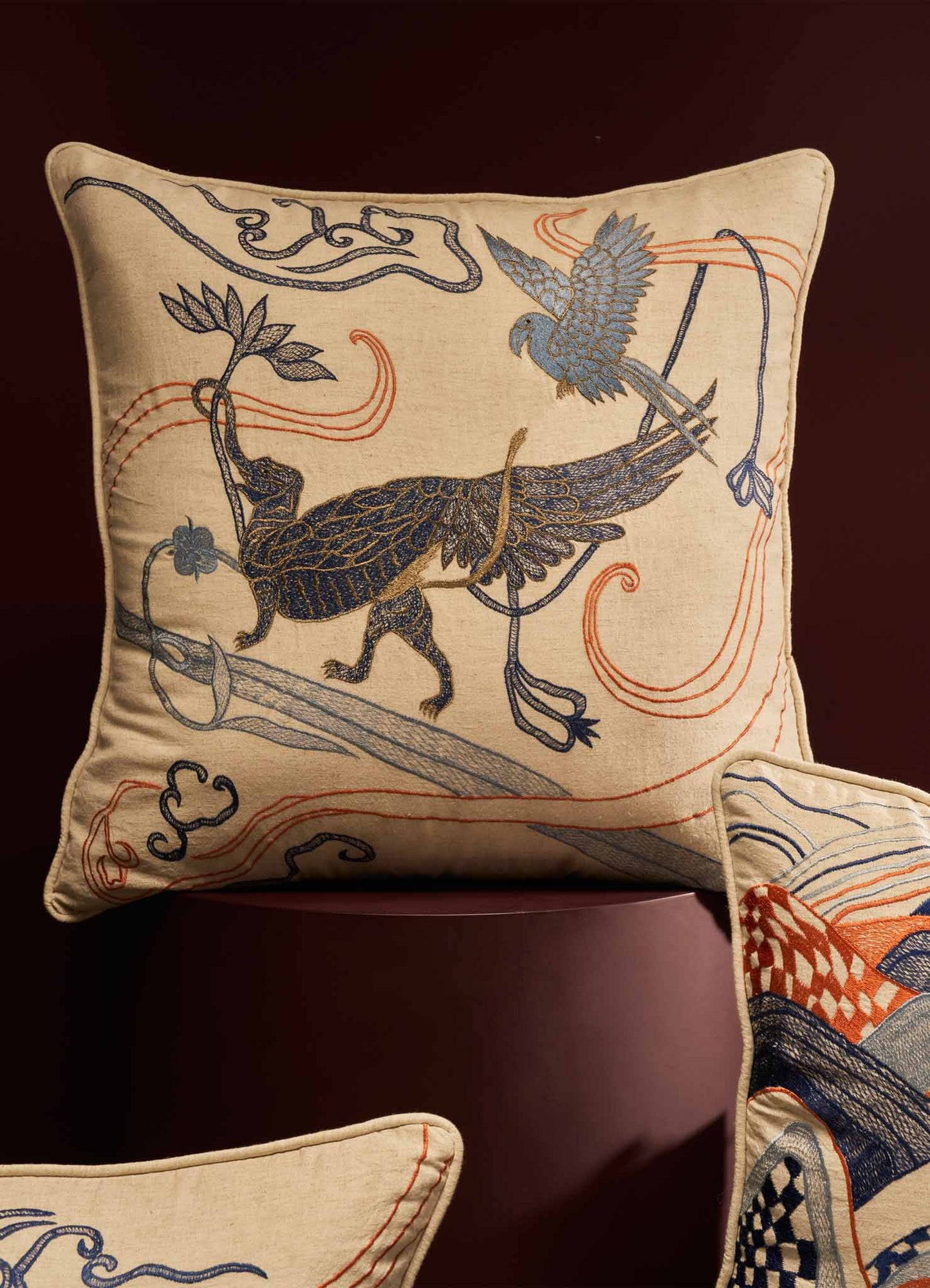Dreamscape Leophant Multicolour Embroidered Cushion Cover 24"x24"