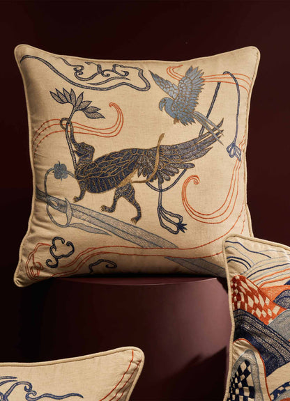 Dreamscape Leophant Multicolour Embroidered Cushion Cover 24"x24"