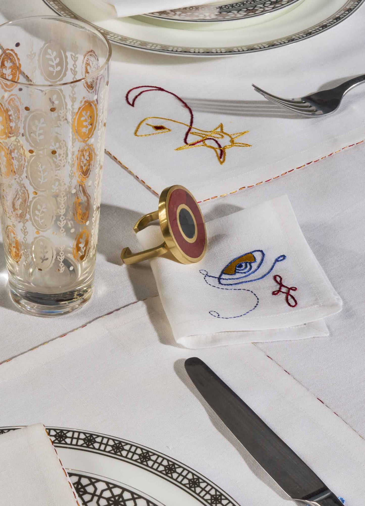 Evil Eye Hand Embroidered White Cocktail Napkins - Set of 4