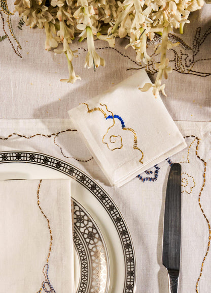 Gajasimha Hand Embroidered White & Gold Cocktail Napkins - Set of 4
