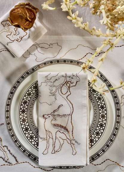 Blackbuck Dreams Hand Embroidered White & Gold Napkin