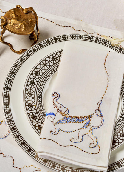 Gajasimha Hand Embroidered White & Gold Napkin