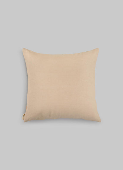 The Viya Tutti Frutti Salmon Pink Cushion Cover 18"x18" features a smooth fabric texture and is displayed centered on a light gray background, making it perfect for pairing with hand-embroidered cushions.