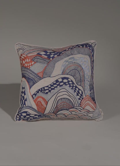 Dreamscape Blue Embroidered Cushion Cover 18"x18"