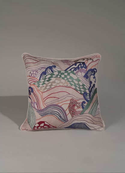 Dreamscape Multicolour Embroidered Cushion Cover 18"x18"